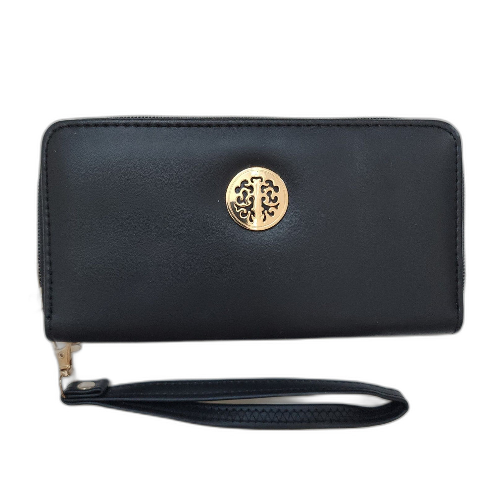 Women's Zip Around Black Vegan Wallet Wristlet Card Holder